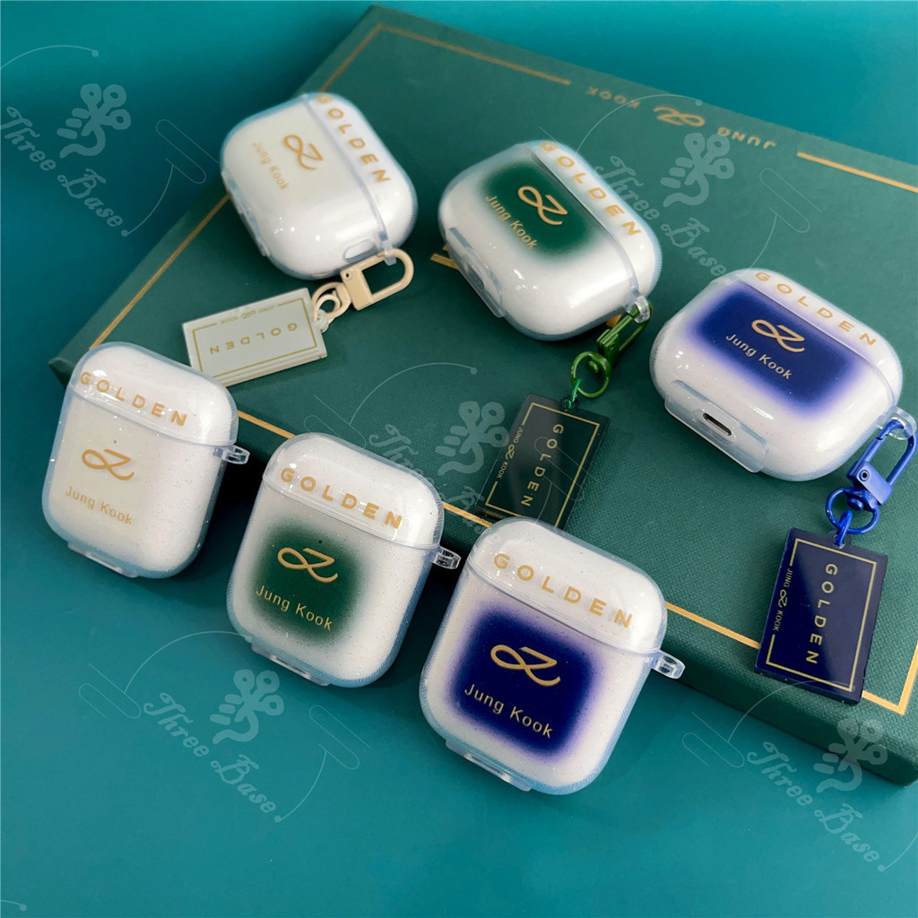 สําหรับ AirPods 4 2024 Pro2 2022 airpods 3 BTBOYS KPOP JK JUNGKOOK GOLDEN TPU แบบพกพา ShockProof ป้องกัน Glitter powder สําหรับ Airpods หูฟังไร้สายบลูทูธ