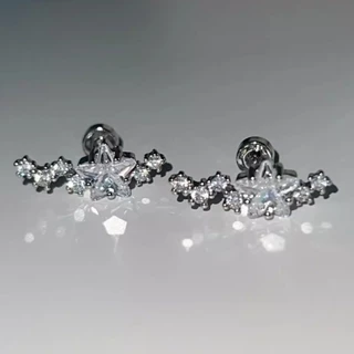 Roselife 1PC S925 เงิน Shining คริสตัล Star สกรูต่างหูผู้หญิงหญิง Hypoallergenic หูกระดูกหู Studs เครื่องประดับ