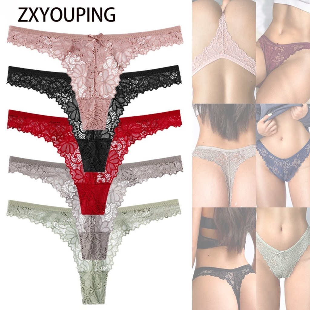 Zxyouping สตรีดูผ่านชุดชั้นใน Hollowed Out T กลับต่ําเอวเซ็กซี่ดอกไม้ลูกไม้ G-String ทองกางเกง