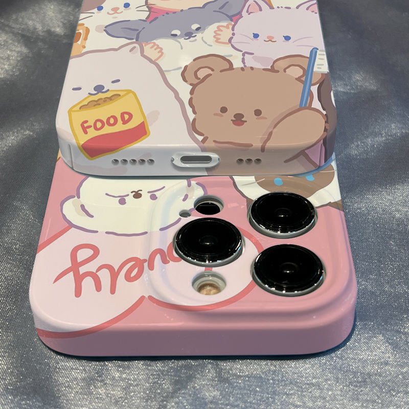 สาวสีชมพูสัตว์เลี้ยงฟิล์มเคสโทรศัพท์เหมาะสําหรับiphone11 12 13 14pro 15 promax x xs max xr i7 i8 puls Miniรวมทุกอย่างเคสแข็ง