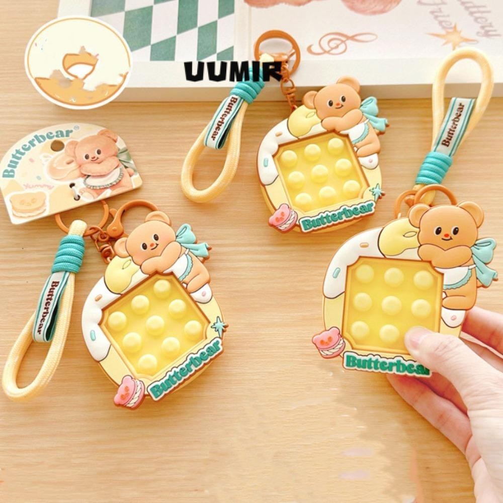 UUMIR พวงกุญแจหมีเนย จี้หมีเนย หมีเนย แกะบีบ พวงกุญแจ ตุ๊กตาน่ารัก กระเป๋าเป้สะพายหลัง จี้พวงกุญแจ