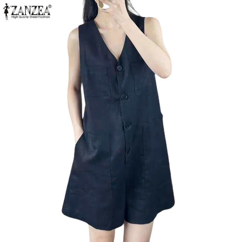 ZANZEA ซานเซีย เซลเมีย ผู้หญิงแฟชั่นคอวีแขนกุดขากว้างจั๊มสูทหลวม
