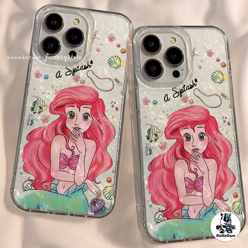 สําหรับ เคสไอโฟน11 โฮโลแกรมเลเซอร์ใสเคสลายเปลือกหอย For iPhone 11 12 13 14 15 Pro Max X 7 8 Plus XS XR เคส กรณีเจ้าหญิง