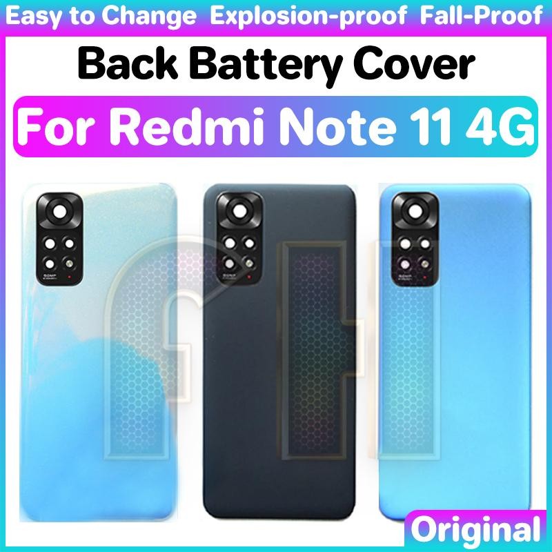 ฝาหลังแบตเตอรี่กระจกสําหรับ redmi note 11 4g ประตูด้านหลังแบตเตอรี่ฝาหลังเลนส์กล้องกระจก