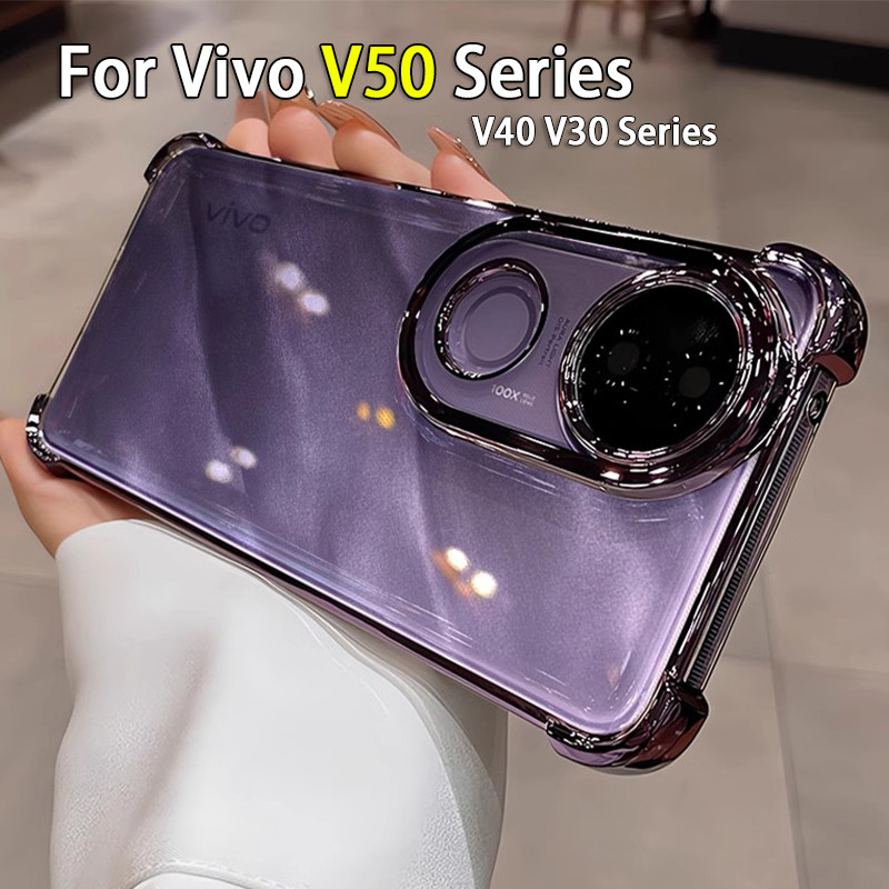 สีปลอกใสสําหรับvivo V50 V40 V30 Pro E VivoV50 V50Pro V 50 5G Electroplateโปร่งใสTPUเคสโทรศัพท์กันกระแทกปลอกป้องกันAnti-fall Softปกหลัง