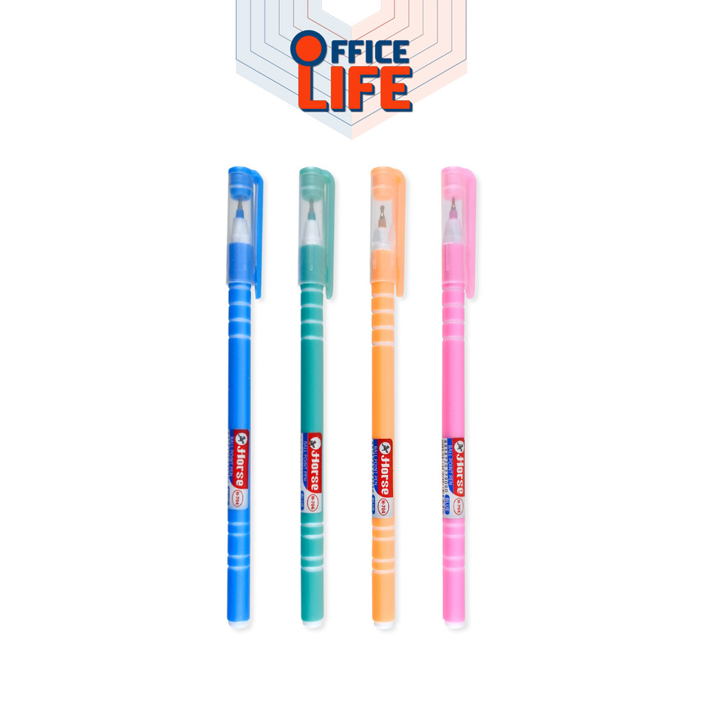 HORSE ตราม้า ปากกาลูกลื่น 0.7 มม. แบบปลอก H-704 สีพาสเทล ตราม้า หมึกน้ำเงิน จำนว