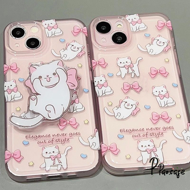เคส เคสไอโฟน 17 13 AIR 11 16 15 14 12 Pro Max XR 16 7 Plus 8 7 14 15 Plus XS X Max SE 2020 เคสแมวผูกโบว์ใสน่ารักหวานๆ