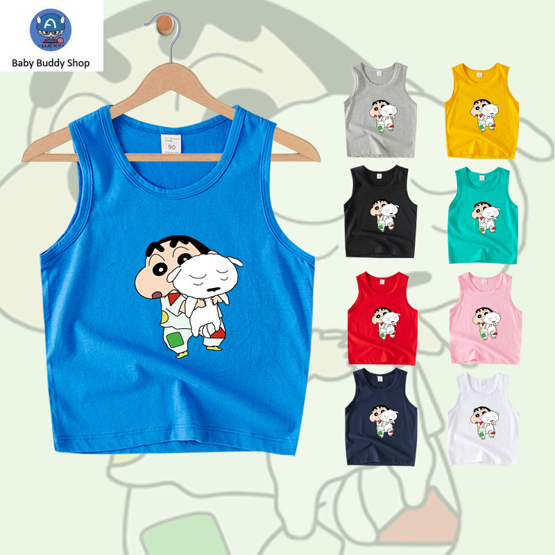 Crayon SHINCHAN เสื้อกล้ามเด็กผ้าฝ้าย 100% การ์ตูนเสื้อยืดแขนกุดสําหรับเด็กชายและเด็กหญิง 9 สี TA092