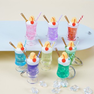 จําลองไอศครีมถ้วยกุญแจแหวนน่ารักผลไม้ถ้วยพวงกุญแจตลกกระเป๋าเ…