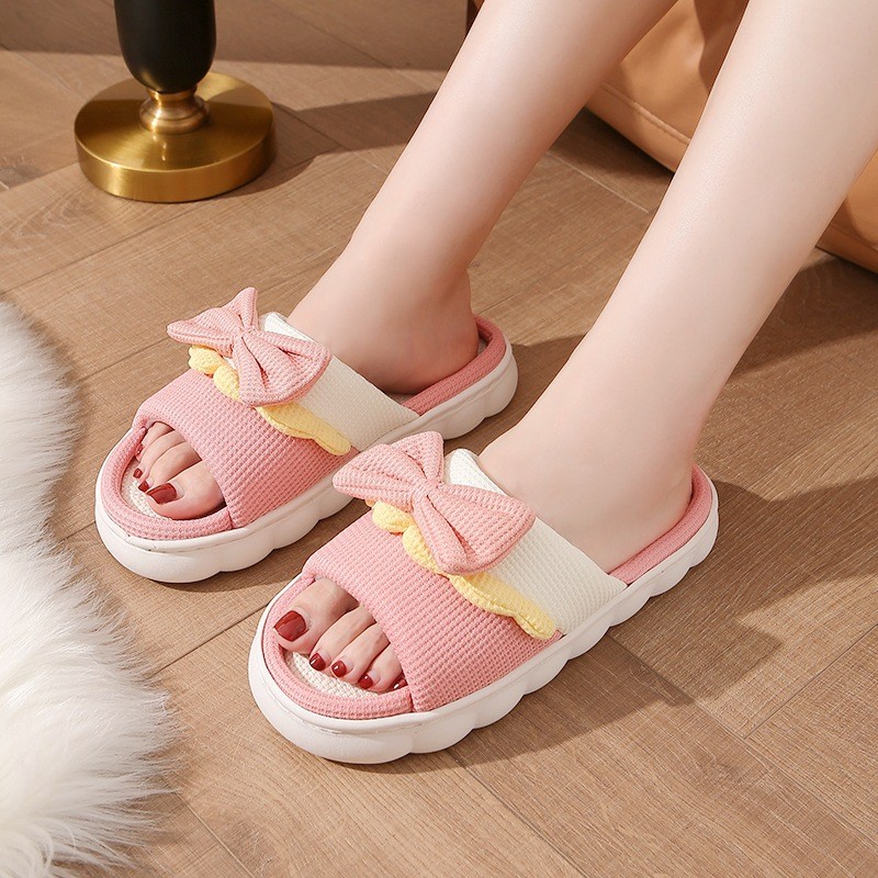 Mushi COD รองเท้าผู้หญิงรองเท้าแตะแบนรองเท้าแตะในร่มรองเท้าแตะผ้าลินิน Anti-slip Home Anti-slip & WDYZ201S