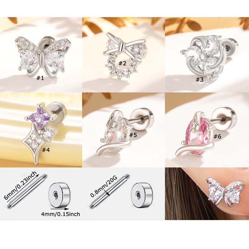 1 ชิ้นสแตนเลส Zirconia สแตนเลสหู Helix Pinna เจาะ 20Gauge