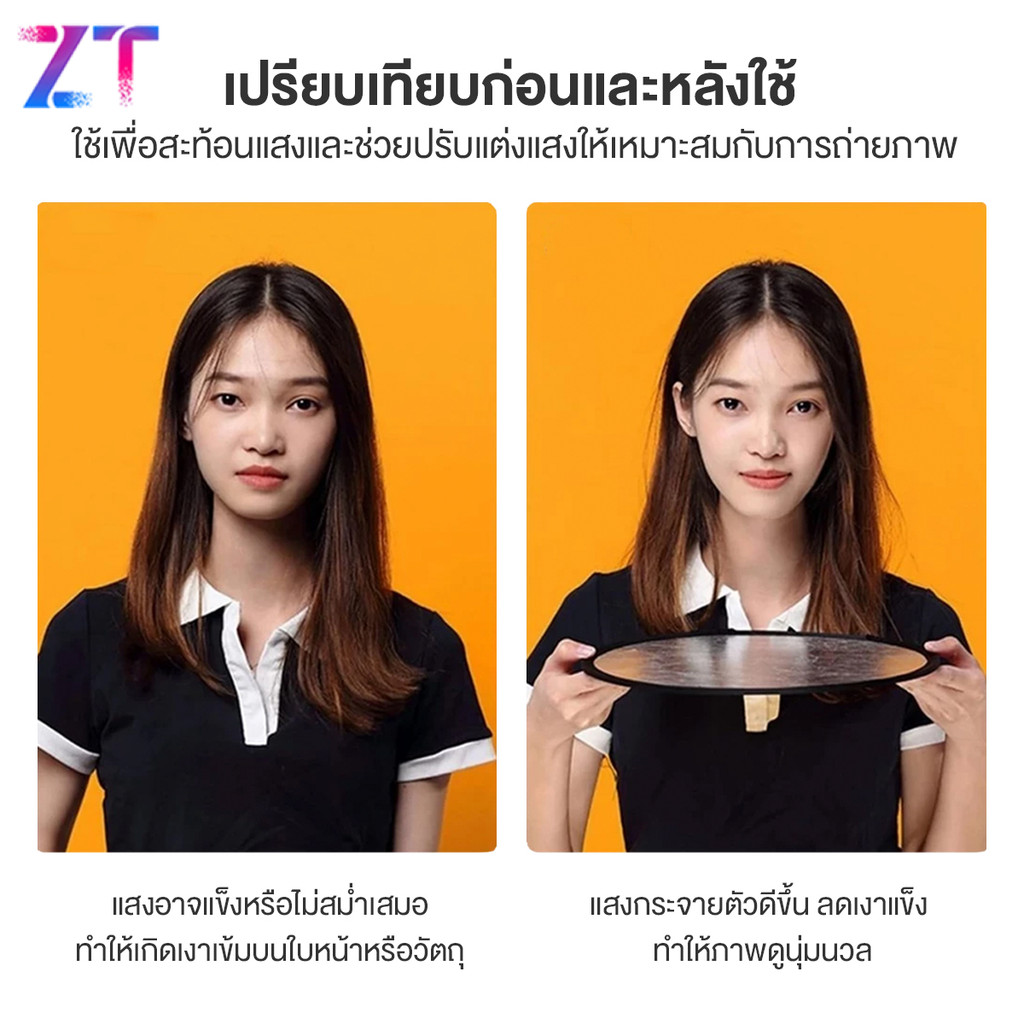 2in1 พับได้ รีเฟล็กซ์ แผ่นรีเฟล็กซ์ ฟรีถุงพกพา กลม Light Reflector 30ซม. 60ซม. 80ซม. ทองและเงิน