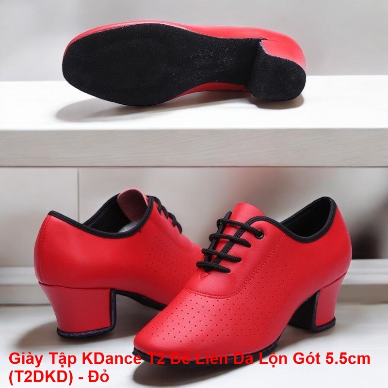 Dancesport KDance T2 Dance Training Shoes Suede Seamless Sole ส้น 5.5cm (T2DKD) - สีแดง (แถมกระเป๋าร