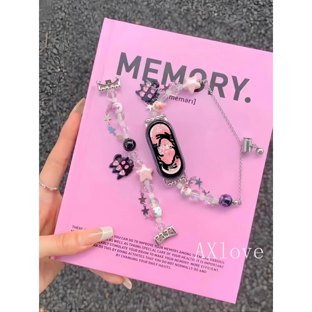 สร้อยข้อมือสําหรับ Mi Band 8 9 7 Pro 6 5 4 3 สําหรับ Xiaomi Band 9 8 Active สายรัดข้อมือเครื่องประดับลูกปัดคริสตัล Agate น่ารัก Charms - รูปที่ 4