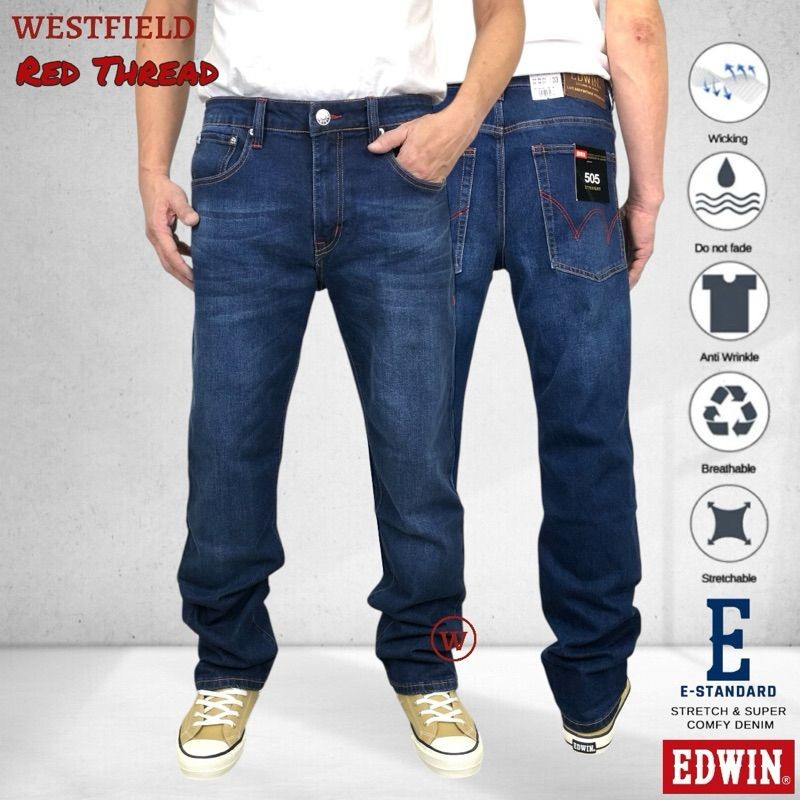 Red Thread EDWIN E-Standard Menes 505 New Vintage Stretchable Straight Cut Jeans ( 7505 2807 ) Selua