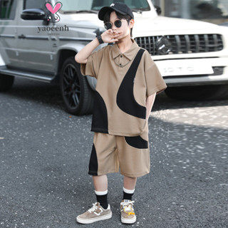 【YAOEENH】120-170ซม.เสื้อผ้าฤดูร้อนชายสี-blocking POLOชุดขนาด…