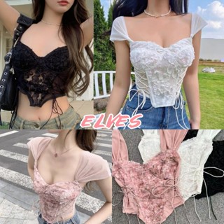 Elves พร้อม💟 เสื้อสายเดี่ยว มีฟองน้ำนุ่มนิ่ม ชายเสื้อทรงสามเ…