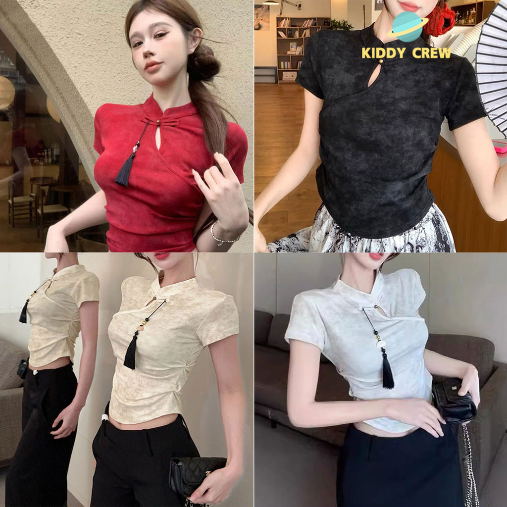 เสื้อยืดผู้หญิงแขนสั้น สีสวยสไตล์จีน สำหรับซัมเมอร์