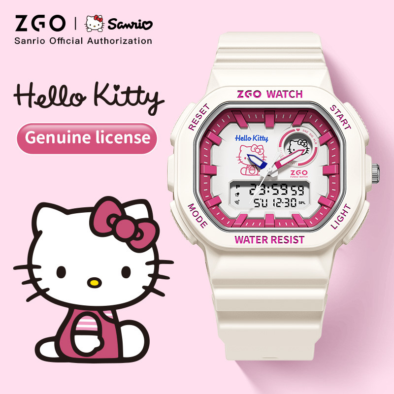 Zgo x Sanrio HelloKitty นาฬิกาสําหรับเด็กเด็กผู้หญิง Dual Display กันน้ํา Luminous อิเล็กทรอนิกส์นักเรียนกีฬานาฬิกาของขวัญ 810
