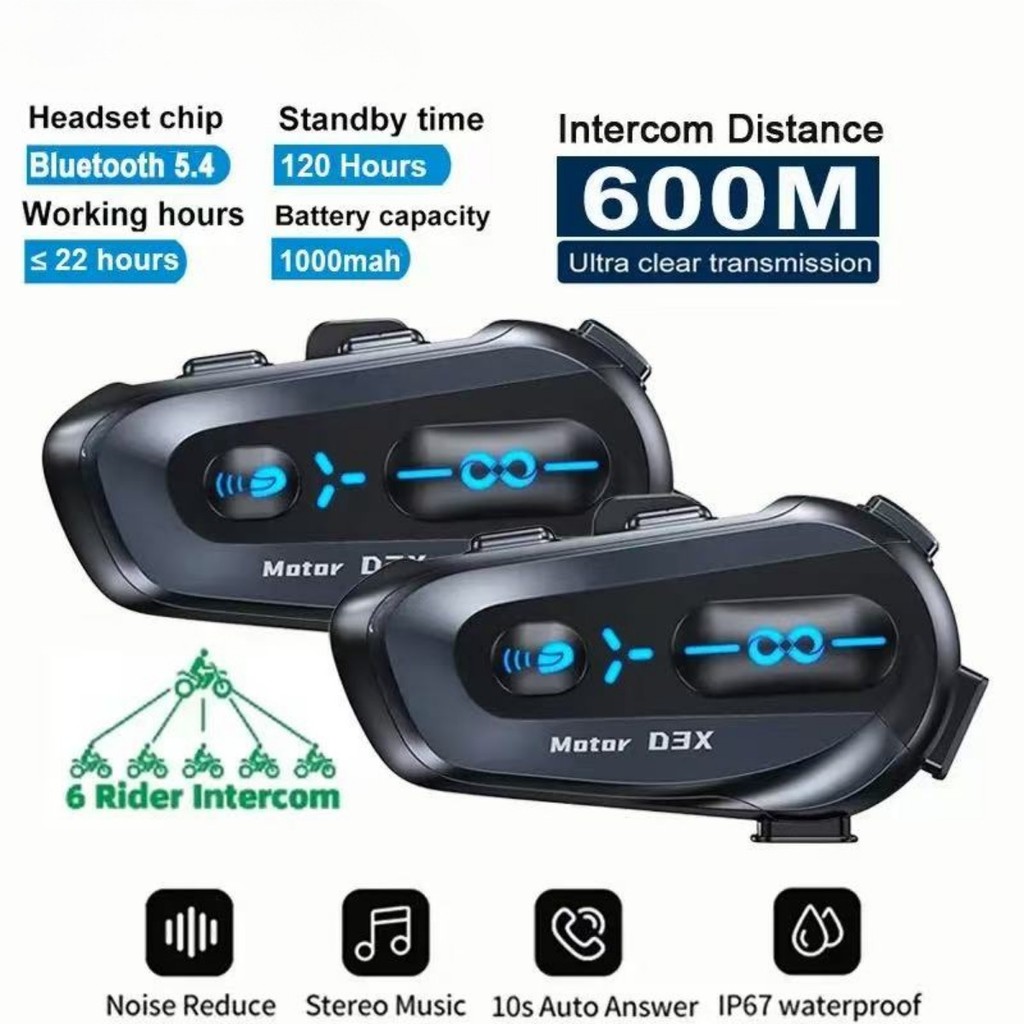 ใหม่ D3X D3X หมวกกันน็อคมอเตอร์ไซค์อินเตอร์คอมสื่อสารหลายคน 1000m หมวกกันน็อคไร้สายชุดหูฟังบลูทูธลดเ