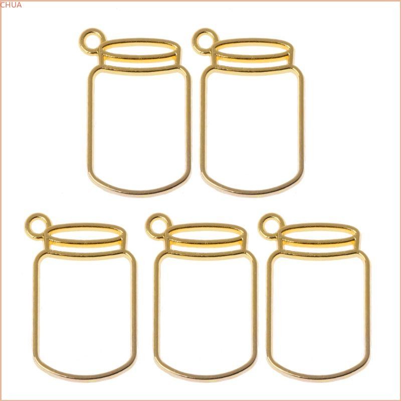 Chua แฟชั่น UV เรซิ่นลอยขวดกรอบโลหะ 5 ชิ้นชุด Hollow จี้ Bezels พร้อม Loop สําหรับ DIY สร้อยคอเครื่อ