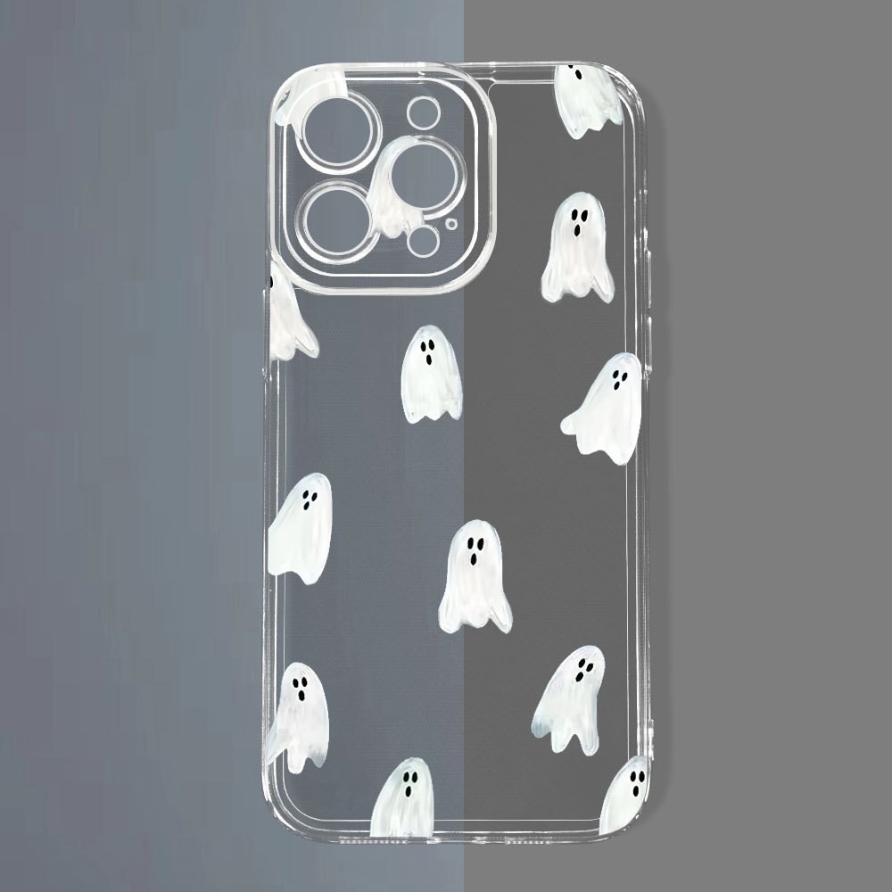 เคสโทรศัพท์โปร่งใสที่มีลวดลายผีน่ารักและสวยงาม แฟชั่นที่ไม่ซ้ำใครและเรียบง่าย สำหรับ iPhone 15 14 13 12 11 XS XR X 7 8 Plus Pro Max Mini เหมาะสำหรับเป็นของขวัญให้แฟน แฟนสาว ครอบครัว