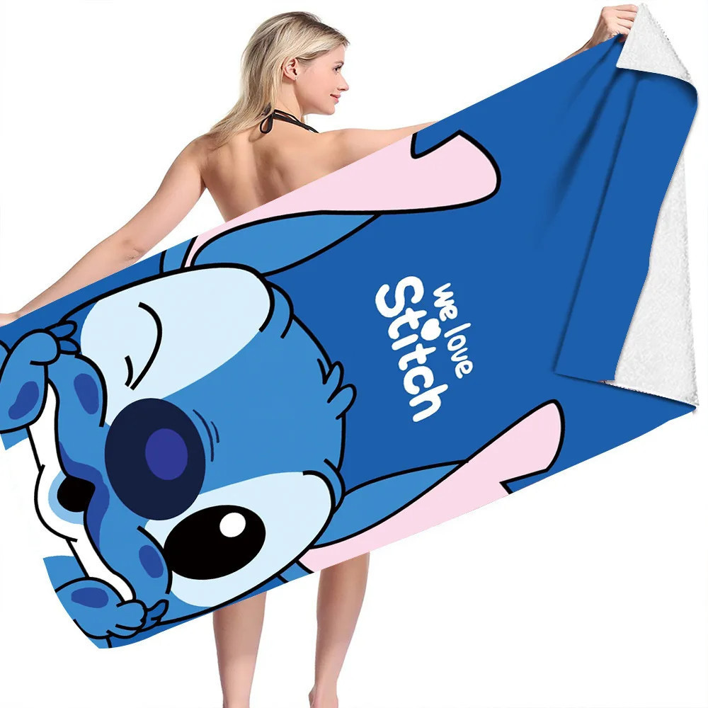ผ้าขนหนูชายหาดอนิเมะดิสนีย์ Stitch ผ้าขนหนูว่ายน้ำนุ่มดูดซับขนาดเต็มของขวัญสำหรับเด็กสำหรับเดินทาง ตั้งแคมป์ ยิม