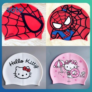 ♫ Disney Spider-Man น่ารักเด็กหมวกว่ายน้ำกันน้ำยืดหยุ่นซิลิโ…