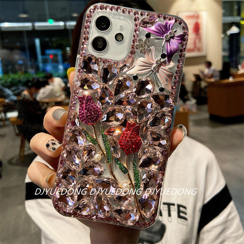 Rose Rhinestone Apple 13 เคสโทรศัพท ์ iPhone11 ซิลิโคน 13 Diamond xr/xs หญิง 7/8plus/6s เคส x การ ์ ตูน