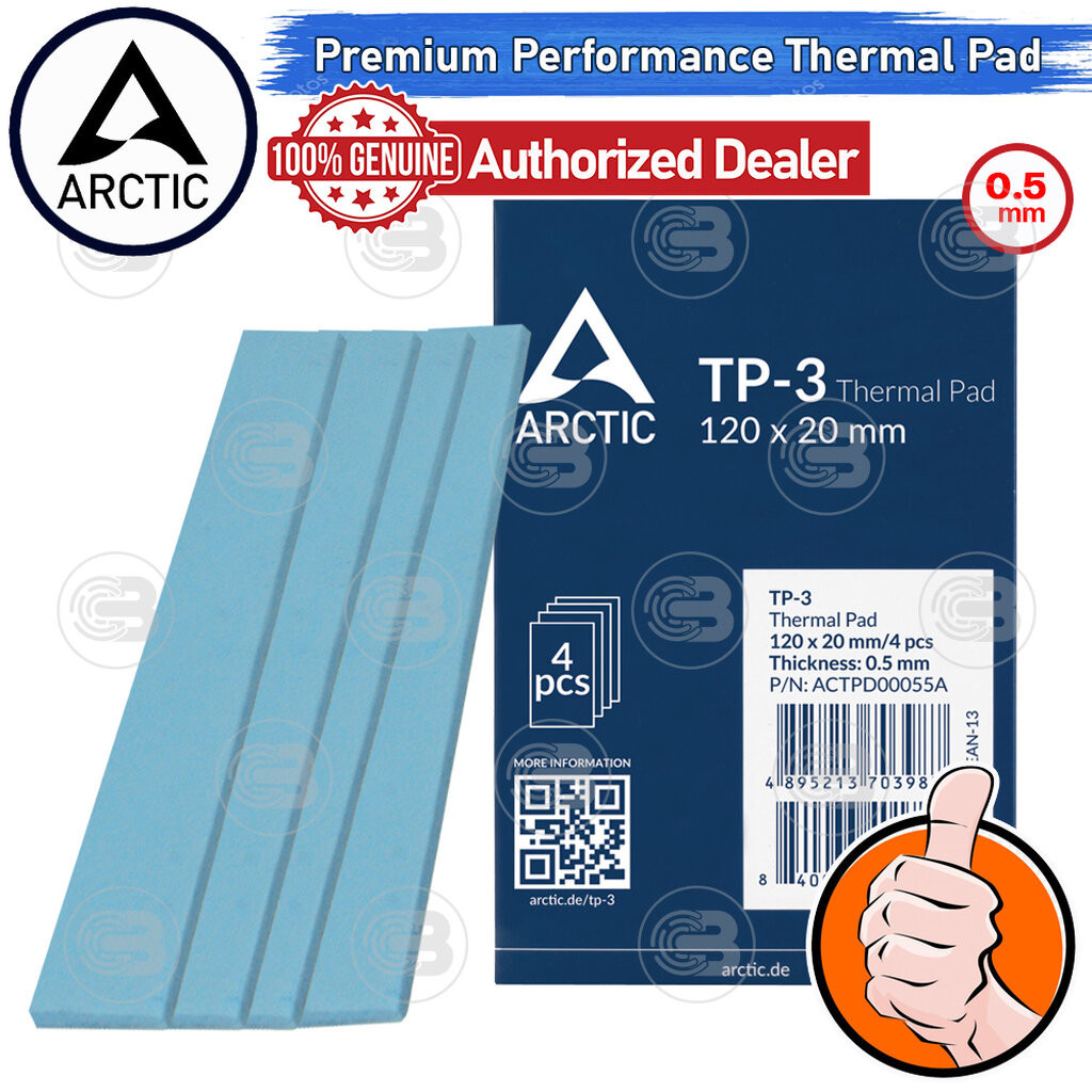 [CoolBlasterThai] Arctic Premium Performance Thermal Pad (TP-3) 120x20x0.5 mm.(4 PCS) (ซิลิโคนนำความร้อน)