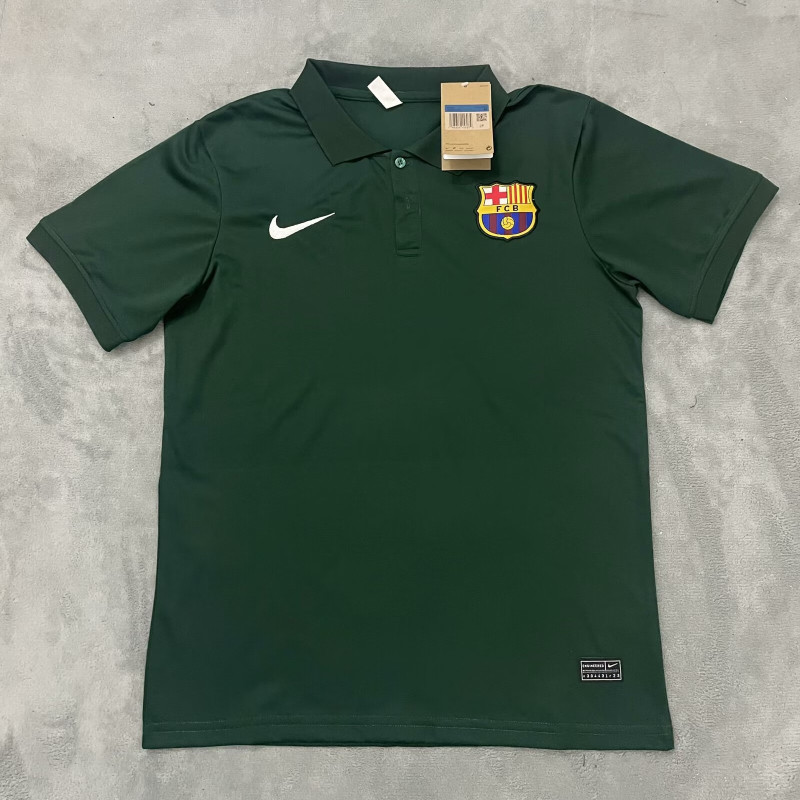 24-25 Barcelona เสื้อโปโลสีเขียวเข้มแขนสั้น S-XXL เสื้อฟุตบอลผู้ชายแห้งเร็วกีฬาฟุตบอลด้านบน AAA