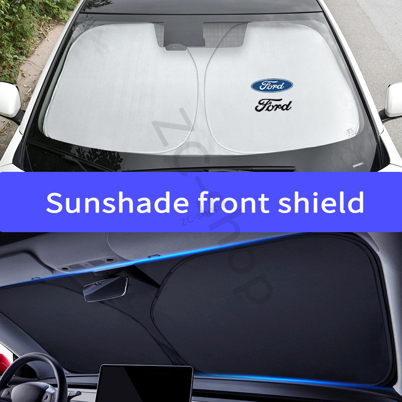 1pcs Ford ม่านกันแดดรถยนต์ ม่านบังแดด ด้านหน้ารถยนต์ ที่บังแดดกระจกหน้ารถยนต์ ที่กันแดด แผ่นบังแดด กันความร้อน ม่ พับเก็บได้ ใช้กับ     Ranger Raptor Everest Mustang Fiesta Focus Wildtrak