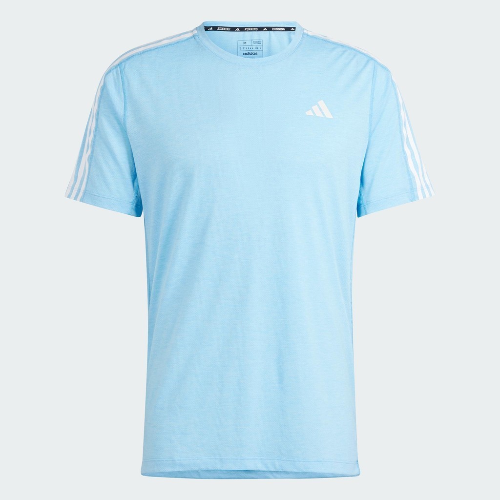 adidas วิ่ง เสื้อยืด Own the Run 3-Stripes ผู้ชาย สีน้ำเงิน IN8270