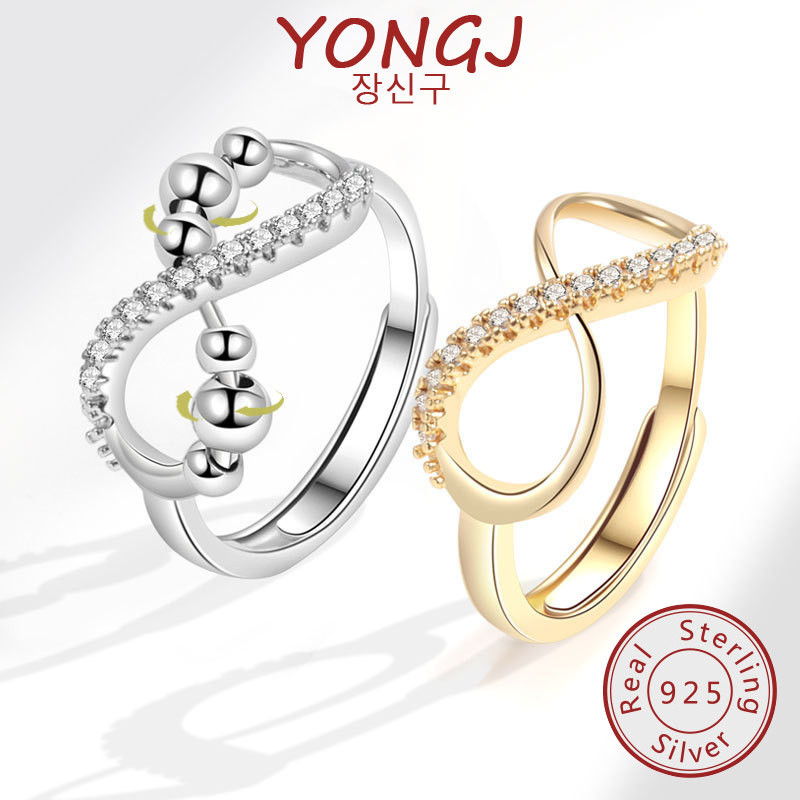 ลูกปัดส่วนบุคคล Moissanite Simple Infinite 8 Words Spinning Ring Decompression Anti-Anxiety