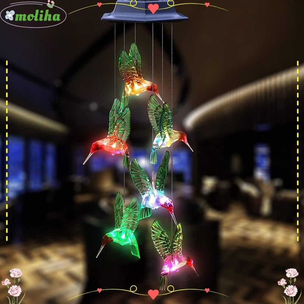 Moliha โคมไฟกระดิ่งลม LED ขับเคลื่อนด้วยเสียงนกฮัมมิ่งเบิร์ด สําหรับสวนสนามหญ้า