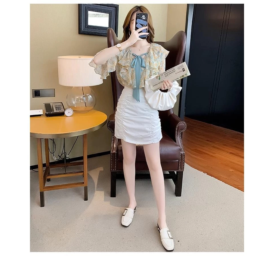 เสื้อชีฟองลายดอกไม้สไตล์ฝรั่งเศสแขนสั้น thumbnail 8