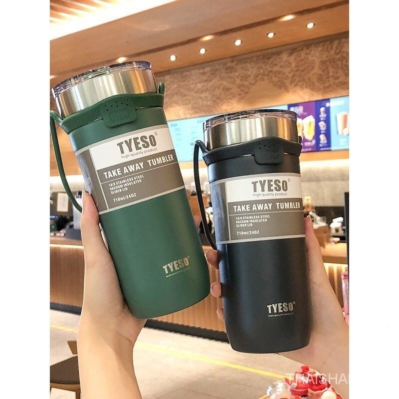 【COD】 (ของแท้) tyeso แก้วฉนวนใหม่พร้อมที่จับซิลิโคนขนาด 710ml (แพคเกจ: แก้ว แปรงถ้วย ฟาง ที่จับซิลิโคน) จัดส่งในกรุงเทพฯ