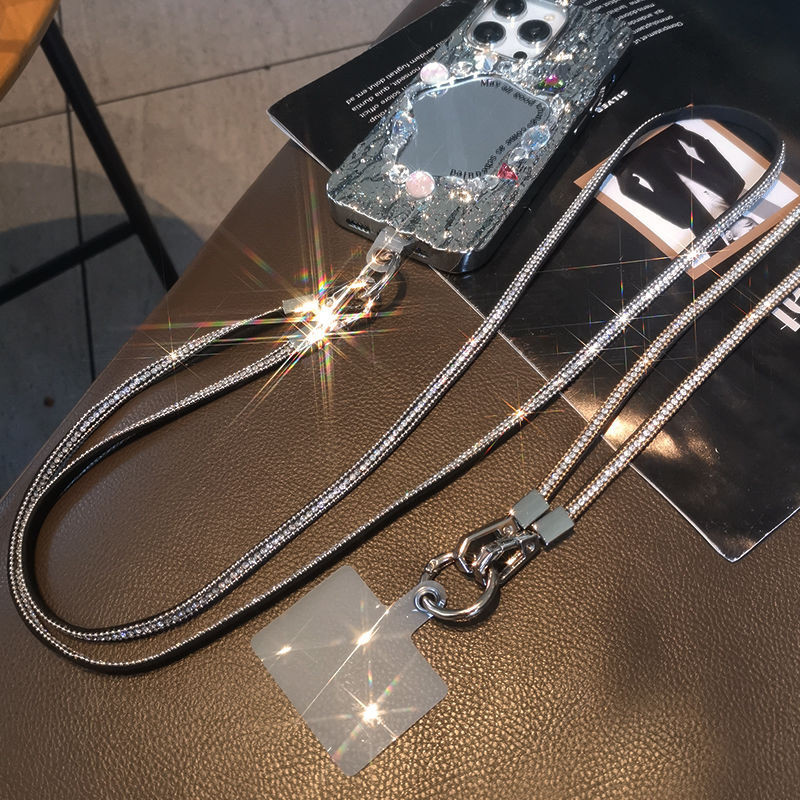 [PYDM] แฟชั่นเพชรเต็มbuling Universal แขวนโซ่โทรศัพท์มือถือ Lanyard Cross-Body ยาวแบบพกพา Hand-Inlaid Rhinestones สามารถเป็นสายคล้องไหล่คลิปโซ่ 125 ซม.