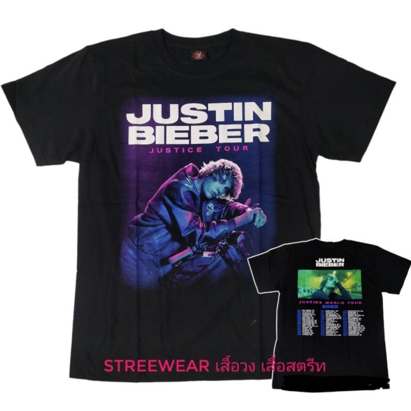 ใหม่ เสื้อยืด Justin Bieber เสื้อยืดแขนสั้น ป้าย Rock yeah