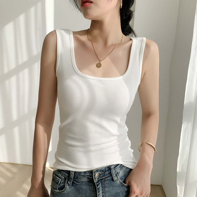 🍒Bee🍒สลิงขนาดเล็ก เสื้อกั๊ก ผู้หญิง ขนาดพลัส หลวม แขนกุด ท็อปส์ ปลอกคอสแควร์🍒(จัดส่ง 24 ชั่วโมง)🍒