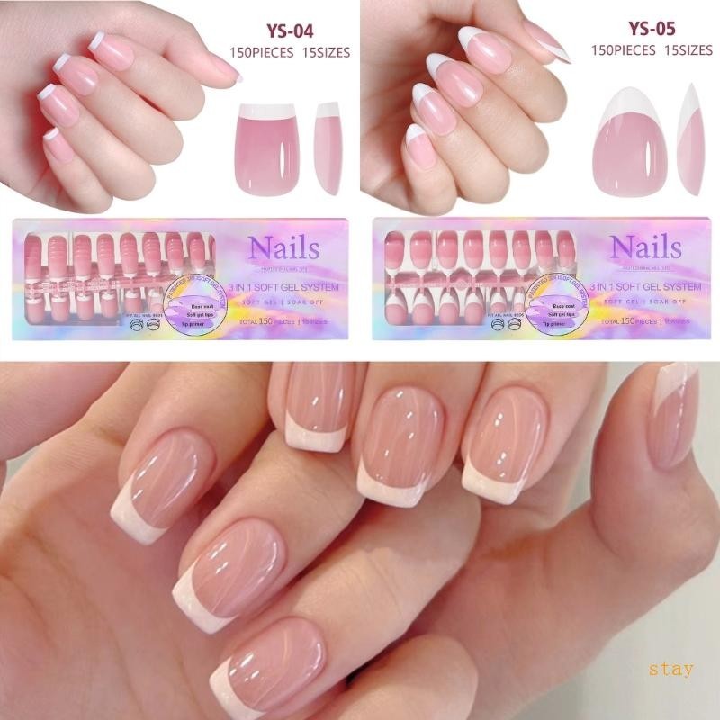 Stay Soft Gel Nail Tip 3 in 1 X Coat Tips with Pre-applied Tip Primer Base Coat Cover