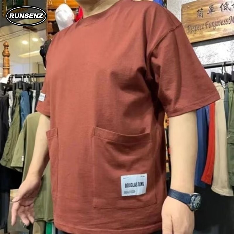 M-8xl Japanese Cargo Oversize Tee Men Plus Size T เสื้อ Simple Causal หลวมแขนสั้นทํางาน