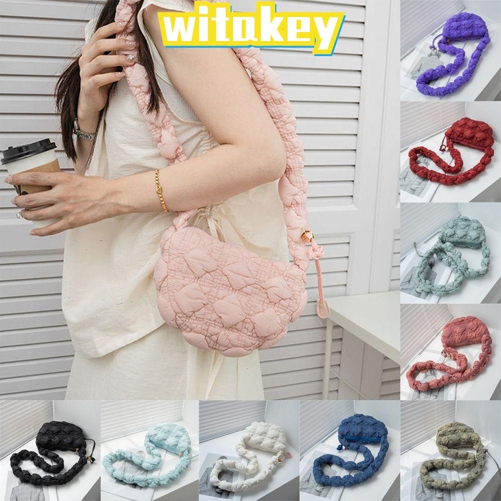 Witakey Messenger Bag, Cloud Pleated Quilted Shoulder Bag, Simple Bubbles Solid Color Commute Bag Women Girls
