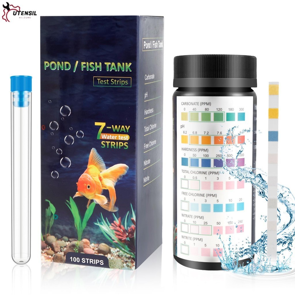 100PCS 7 in 1 พิพิธภัณฑ์สัตว์น้ำ แถบทดสอบ ชุดทดสอบถังปลา การทดสอบน้ำในตู้ปลา
