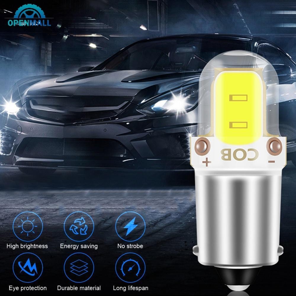 Openmall 2 ชิ้น BA9S รถ 2LED LED 3 วัตต์ LED COB หลอดไฟป้ายทะเบียนภายในเครื่องหมายอ่านโคมไฟอัตโนมัติสีขาว 6000 พัน K9R6