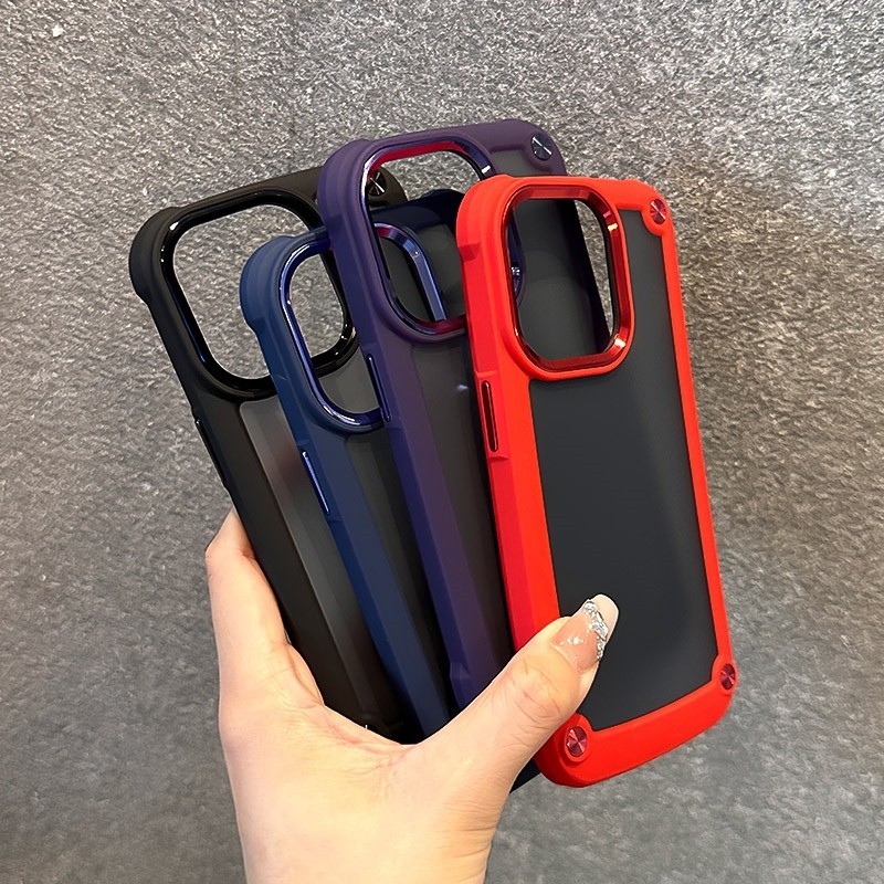 Matte Clear Hard เคสโทรศัพท์กันกระแทกสําหรับ iPhone 15 11 12 13 14 Pro Max 14 15 Plus หนาสี่มุม Anti-fall แขนป้องกันป้องกันลายนิ้วมือปกหลัง
