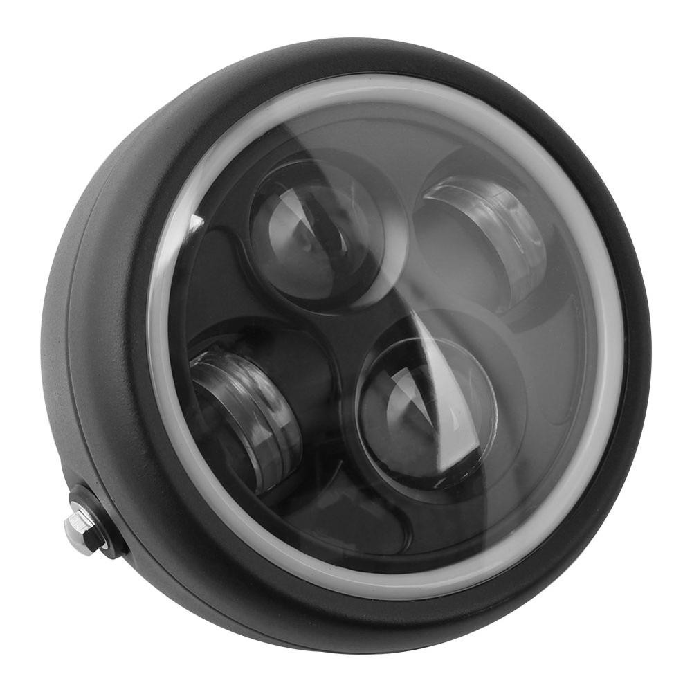 CH Black 6.5" LED Motorcycle Retro Headlight Angel Ring Hi&Lo Beam Bulb DRL With Angel Ring For Harl