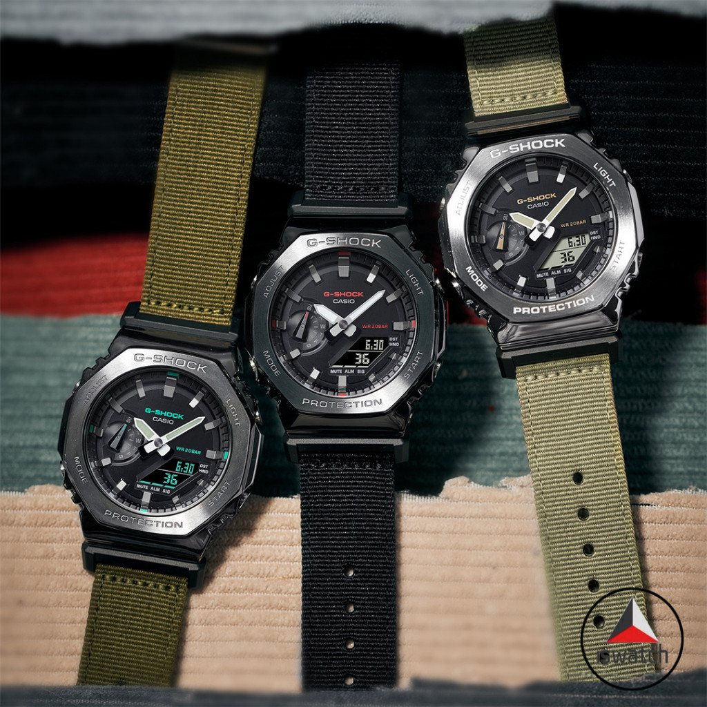 ญี่ปุ่น GM-2100CB-1A ยูทิลิตี้โลหะผ้าผ้า Band ผู้ชายกีฬานาฬิกาเรซิ่นสายนาฬิกา hp347