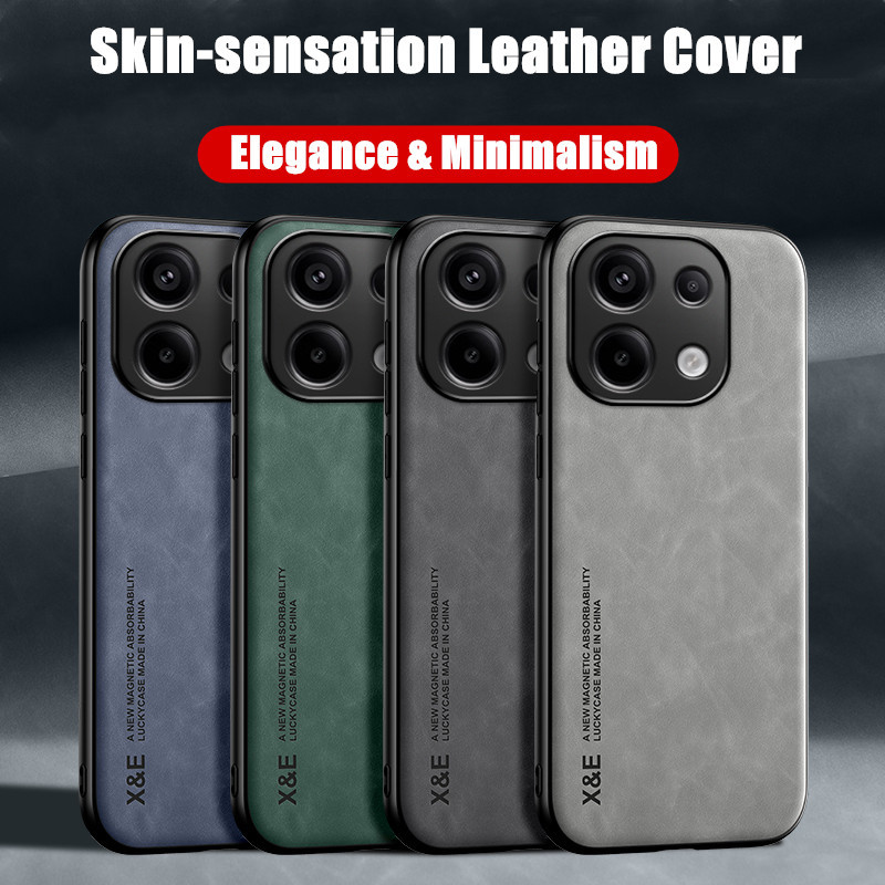 สําหรับ Xiaomi Redmi หมายเหตุ 13 5G 2312DRAABG Skin-sensation Elegance Retro ของแท้หนังแผ่นโลหะในตัว
