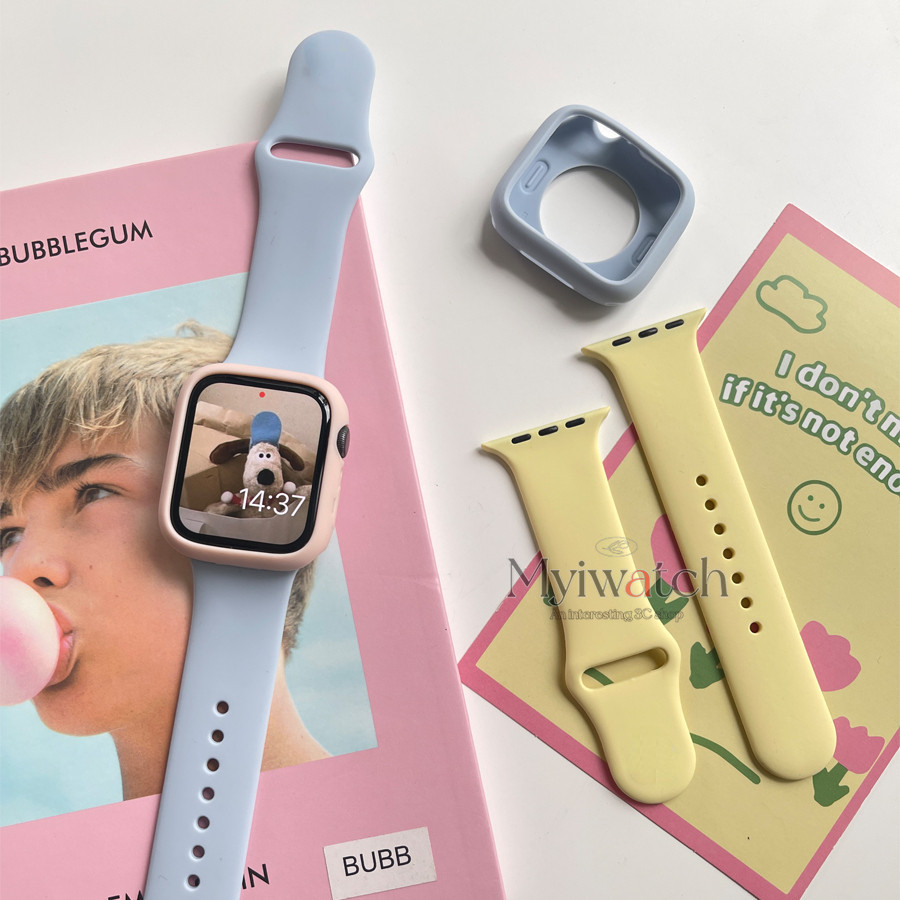 band+CasePandyสีซิลิโคนสําหรับIwatch Series 9 8 Ultra 7 6 5 4 SE 3 2 1 กีฬานาฬิกานุ่มสําหรับIwatch 49 มม.45 มม.41 มม.40 มม.44 มม.42 มม.38 มม.